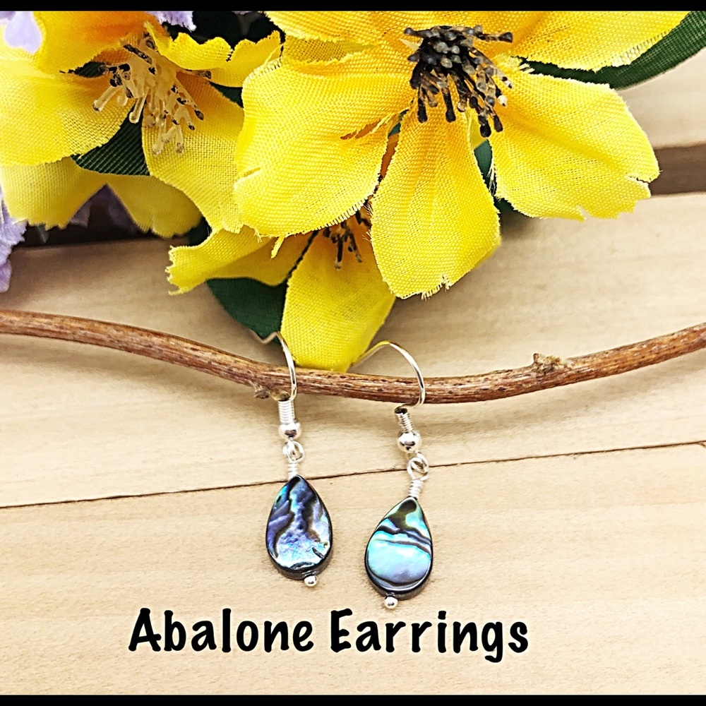 Abalone Shell Pear Shaped Silver Earrings, NWT